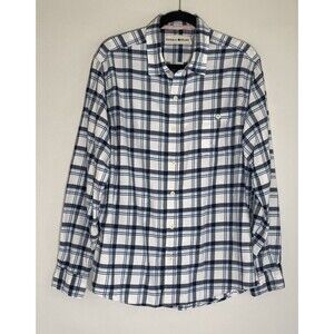 Normal Brand Button Up Shirt Mens XL  L/S White/Blue Plaid Collared Flannel EUC